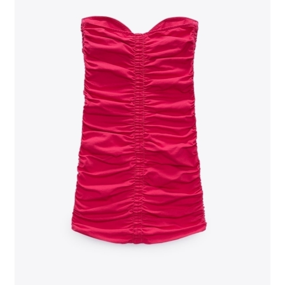 Zara Fuchsia ruched Strapless Summer dress